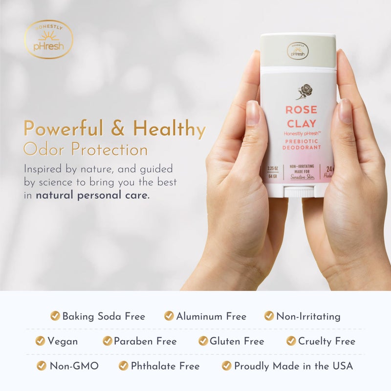 Honestly pHresh Prebiotic Natural Deodorant for Women â€“ Aluminum & Baking Soda Free with 24 Hour Odor Protection. Clean Vegan Deodorant for Sensitive Skin. Made In USA â€“ Rose Clay Scent, 2.5 oz - Image 5