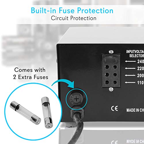 Pyle Step Up and Down Converter - 500 Watt Voltage Converter Transformer w/ USB Charging Port, UK Power Adapter, AC 110 / 120 to 220 / 240 Volt Vice Versa, 110V/120V/220V/240V Input Voltage - Image 3