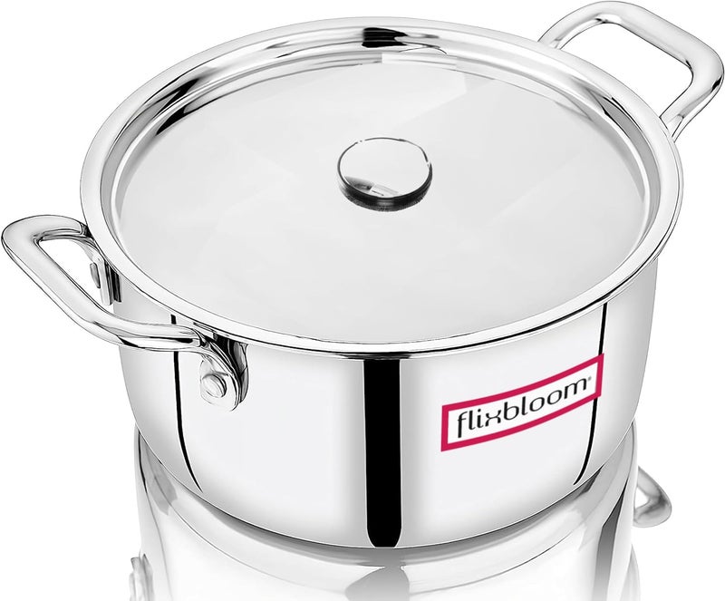 FLIXBLOOM Flixbloom Special Triply Stainless Steel Heavy Duty Indian Kitchen Cookware Utensil Sauce PotCasserole with lid Induction Pot Briyani PotHandi TriPly 5 Litre - Image 2