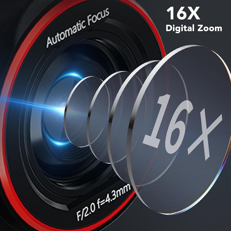 Digital Camera For Teens 72MP 2 5K Dual Screen 16X Zoom Anti Shake Vlogging Black - Image 5