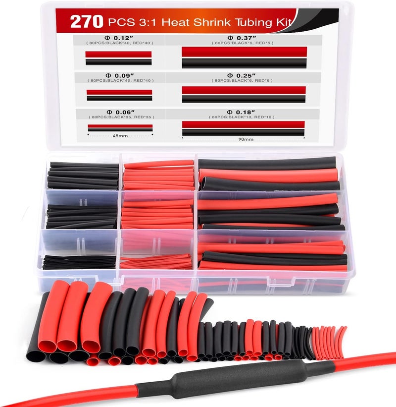 Nilight 50098R 270PCS 270 pcs 3:1 Dual Wall Adhesive Heat Shrink kit, 6 Sizes(Dia): 1/16", 3/32", 1/8", 3/16", 1/4", Best Cable Sleeve Tube Assortment with Storage Case for DIY, 2 Years Warranty - Image 1