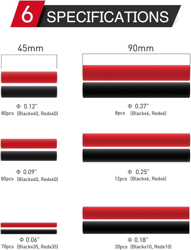 Nilight 50098R 270PCS 270 pcs 3:1 Dual Wall Adhesive Heat Shrink kit, 6 Sizes(Dia): 1/16", 3/32", 1/8", 3/16", 1/4", Best Cable Sleeve Tube Assortment with Storage Case for DIY, 2 Years Warranty - Image 2
