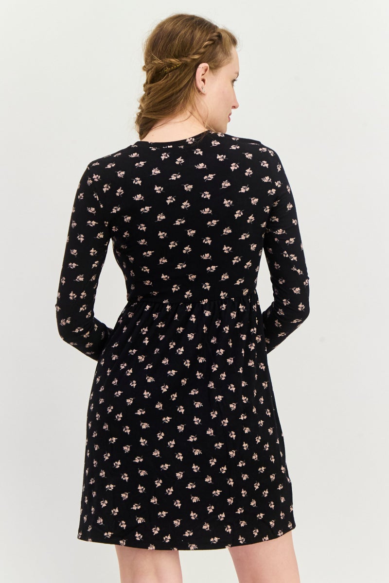 Aqua Women Floral Print Mini Dress, Black - Image 4