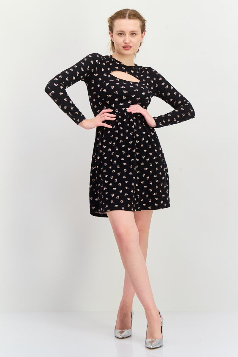 Aqua Women Floral Print Mini Dress, Black - Image 2