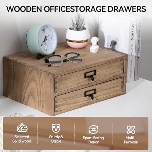 Kirigen Drak Wooden Office Storage Drawers Shallow Type - Desktop Filing Organization for Machine Printer Stand (BR, 2-Layer&2 Drawers) - Image 2