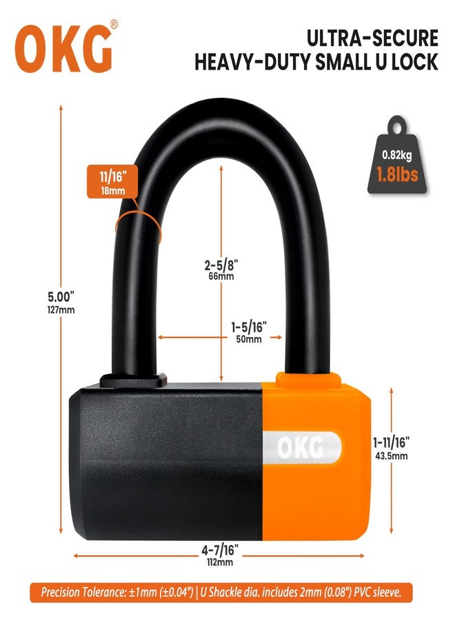 OKG Heavy Duty Small U Lock – 18mm Anti-Cut Manganese Alloy Steel U-Shackle | Dual-Deadbolt Anti Theft Motorcycle Lock for eBike/ATV/Trailer | Drill-Proof & Weatherproof (4 Keys, No Security Chain) - Image 2