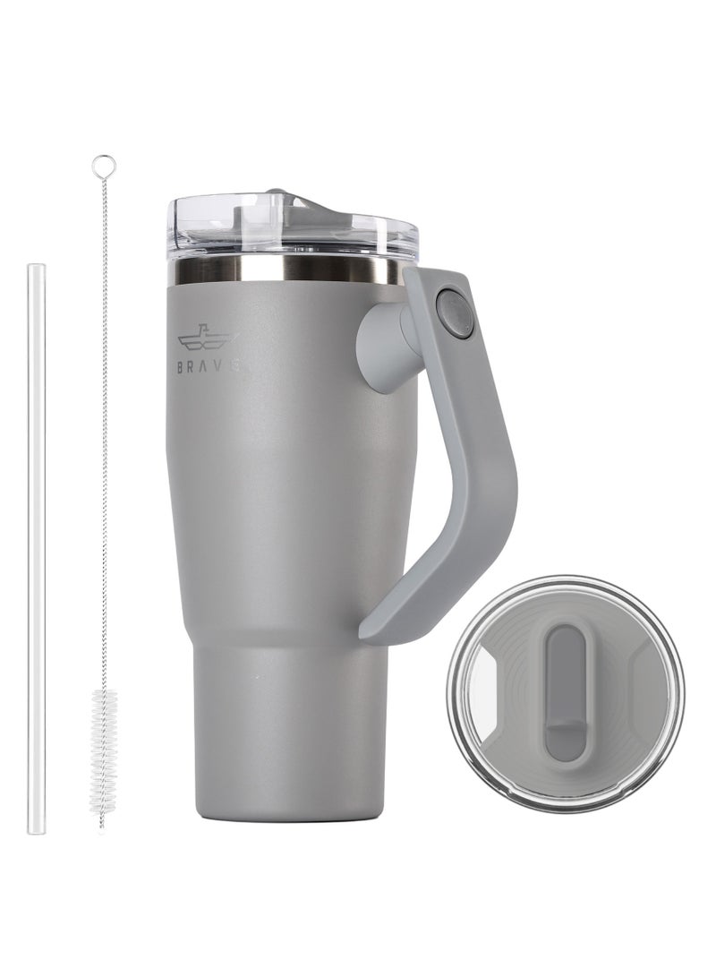 بريف تمب غارد تمبلر 950ml - 18/8 ستانلس ستيل ترافل مج، ثيرمل كوفي كب، 2-in-1 ليك بروف ليد وذ سترو & روتيتنغ هاندل، إنسوليتد هوت & كولد بيفرج مج، كار كب هولدر كومباتبل، ديوربل & ريوزبل كوفي ترافل مج (دارك غري) - Image 1