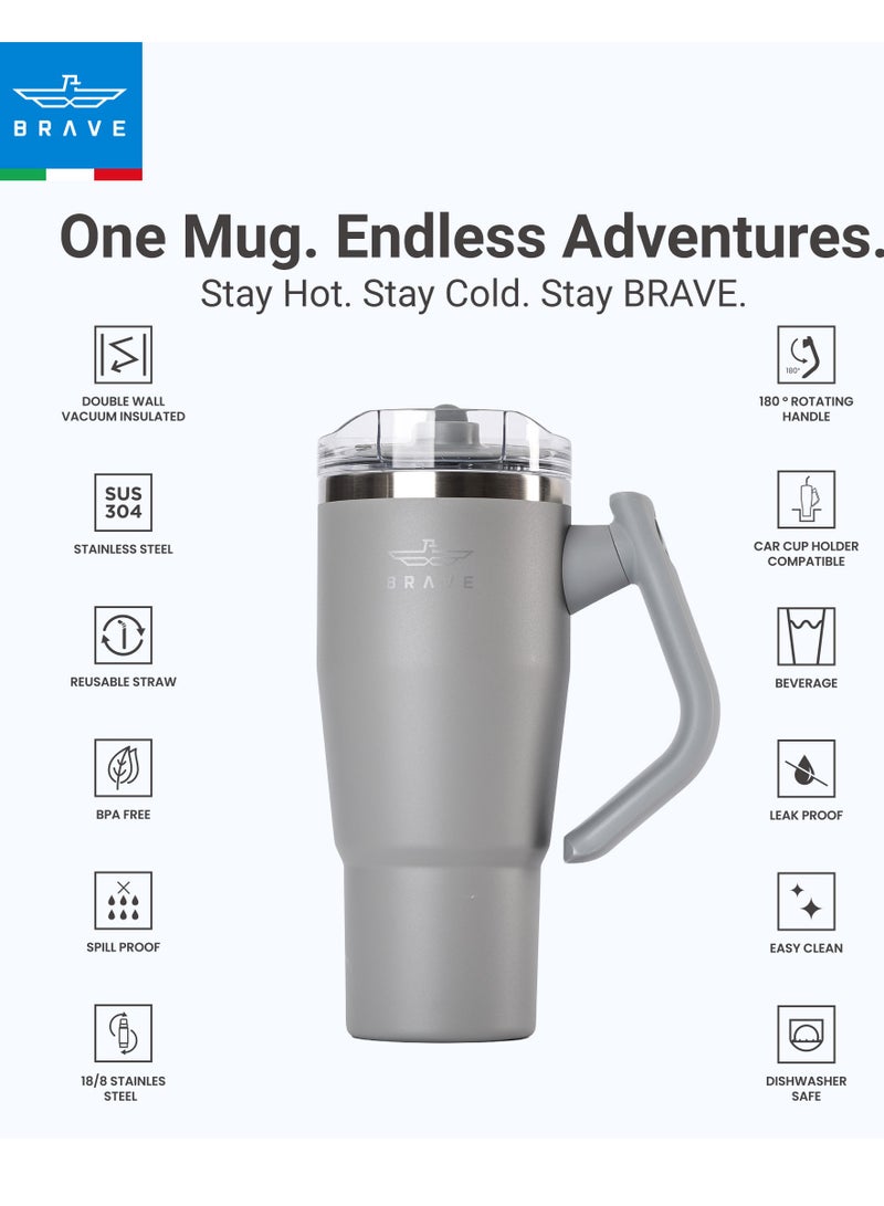 بريف تمب غارد تمبلر 950ml - 18/8 ستانلس ستيل ترافل مج، ثيرمل كوفي كب، 2-in-1 ليك بروف ليد وذ سترو & روتيتنغ هاندل، إنسوليتد هوت & كولد بيفرج مج، كار كب هولدر كومباتبل، ديوربل & ريوزبل كوفي ترافل مج (دارك غري) - Image 3