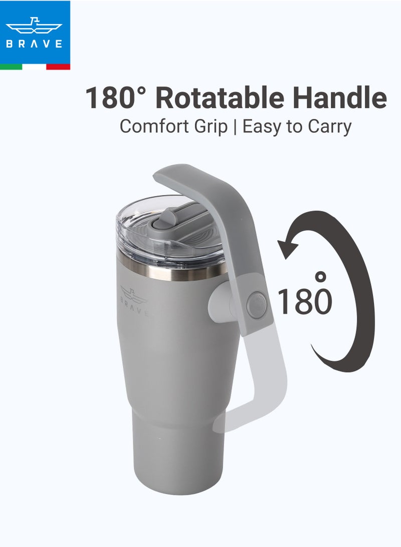 بريف تمب غارد تمبلر 950ml - 18/8 ستانلس ستيل ترافل مج، ثيرمل كوفي كب، 2-in-1 ليك بروف ليد وذ سترو & روتيتنغ هاندل، إنسوليتد هوت & كولد بيفرج مج، كار كب هولدر كومباتبل، ديوربل & ريوزبل كوفي ترافل مج (دارك غري) - Image 5