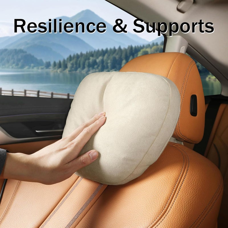 POKSRI car headrest Pillow Neck Head Rest for Driving seat,2 pcs Universal fit Support Vehicle Front Rear Cushion Seats,Breathable, Travel Lying Pillows (Off-White) - Image 3