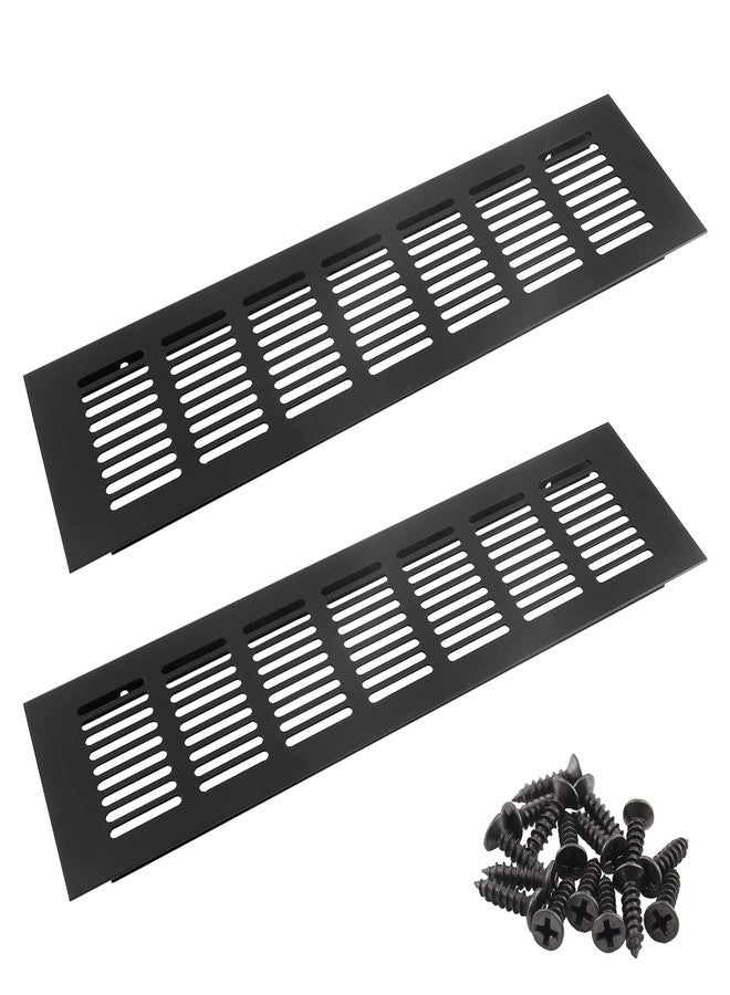 Bivethoi Rectangle Louvered Ventilation Griller, 300 x 80mm Aluminum Alloy Air Vent for Wardrobe Shoe Cabinet Closet, Black - 2 PCS - Image 1