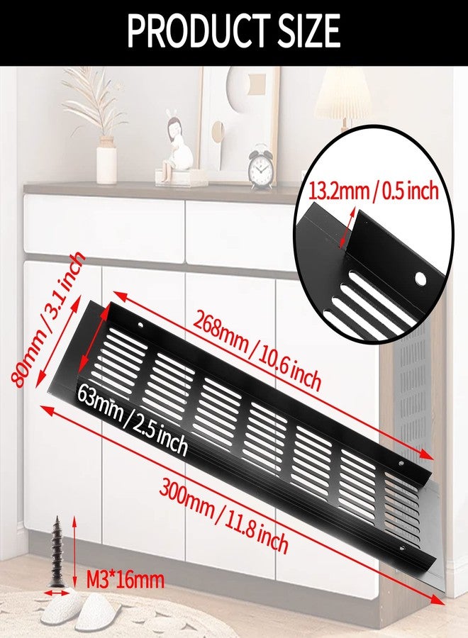 Bivethoi Rectangle Louvered Ventilation Griller, 300 x 80mm Aluminum Alloy Air Vent for Wardrobe Shoe Cabinet Closet, Black - 2 PCS - Image 2