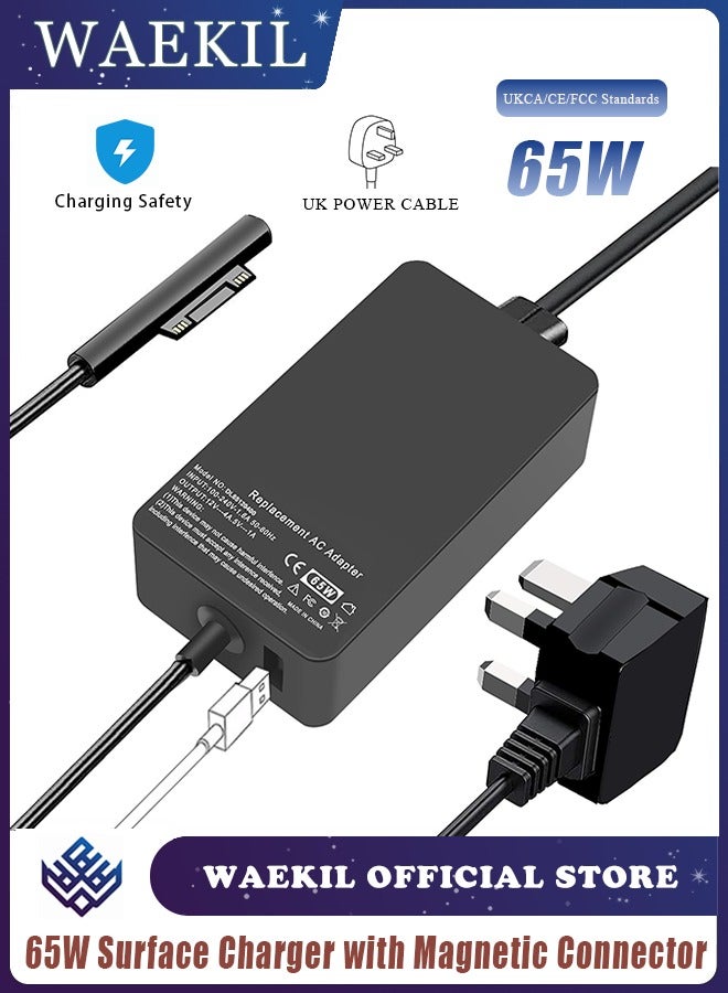 وايكيل شاحن سيرفس 65 وات مع موصل مغناطيسي لأجهزة سيرفس برو 3/4/5/6/7/8/X، سيرفس لابتوب 5/4/3، سيرفس جو 3، سيرفس بوك 3/2، محول طاقة شحن سريع 15 فولت 4 أمبير (قابس المملكة المتحدة) - Image 1