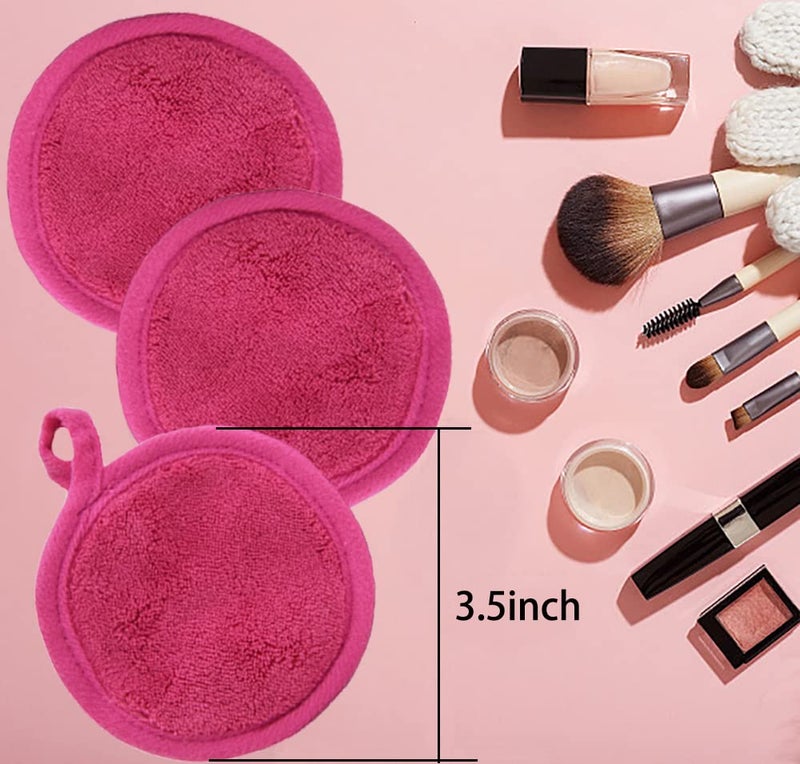BloomSesame Reusable Makeup Remover Pads 16 Pack Microfiber Cleansing Facial Rounds Wipes Face, Eyes, Lipsï¼ˆ3.5inch, dark pinkï¼‰ - Image 3