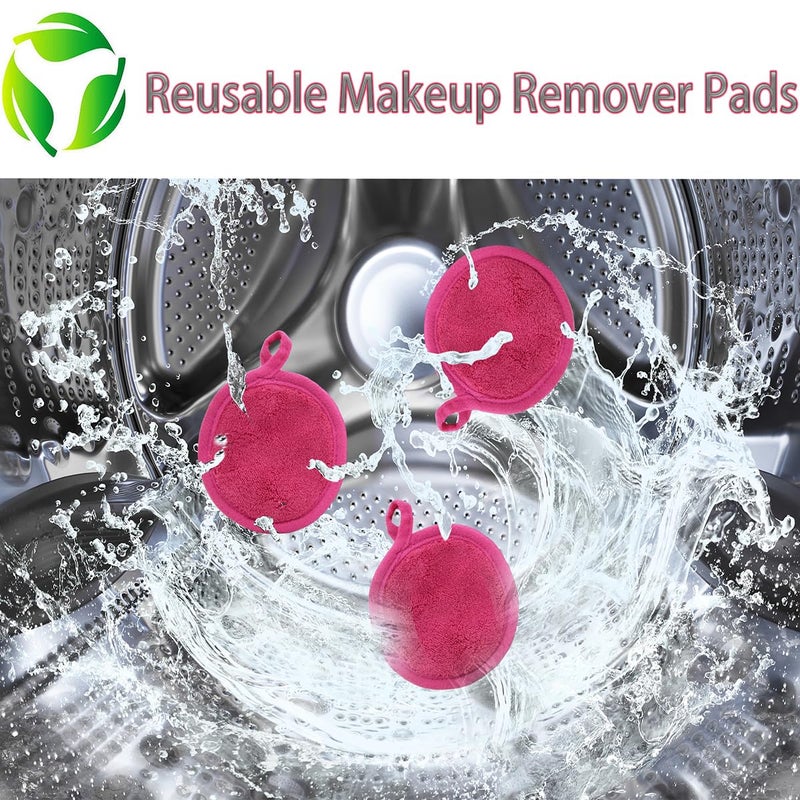 BloomSesame Reusable Makeup Remover Pads 16 Pack Microfiber Cleansing Facial Rounds Wipes Face, Eyes, Lipsï¼ˆ3.5inch, dark pinkï¼‰ - Image 5