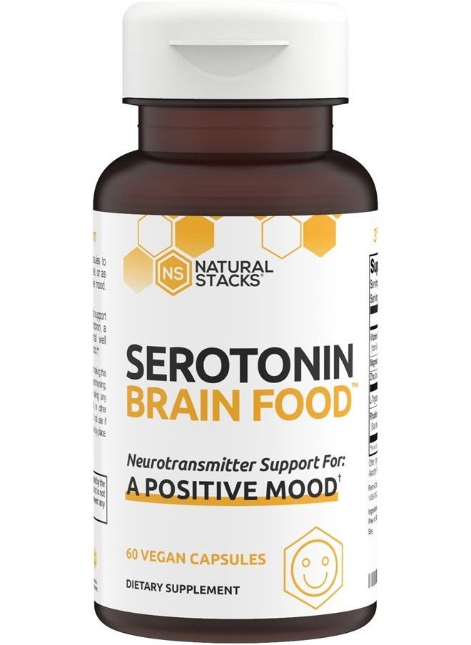 Natural Stacks - Serotonin w/L Tryptophan & Rholiola - Mood Support & Serotonin Supplement - Promotes Positive Mood, Calmness, Increased Energy - Happy Mood & Brain Support Supplement (60ct) - Image 1