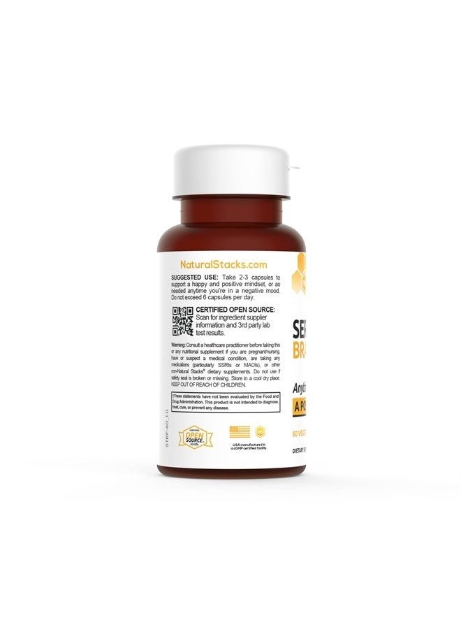 Natural Stacks - Serotonin w/L Tryptophan & Rholiola - Mood Support & Serotonin Supplement - Promotes Positive Mood, Calmness, Increased Energy - Happy Mood & Brain Support Supplement (60ct) - Image 1