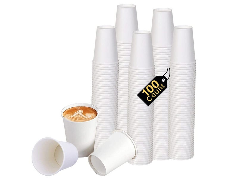 Smygoods White Disposable Paper Coffee Cups 8 OZ 100 Count For Hot Beverages Tea Espresso Cocoa To Go Drink Containers Caf Office