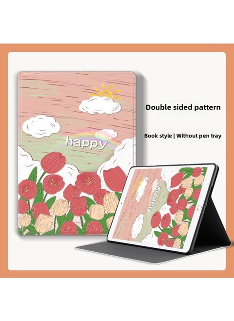 Suitable For 2021 For Iphone 9ipad7 Tablet 10.2 Inch 6air5 Protective Case 4 Shell 10 Generation 8mini2pro3 1-Color:Book Tulip Flowers-Red-Applicable Model:Pen Slot 18/20/21/22 Por 12.9 Inch