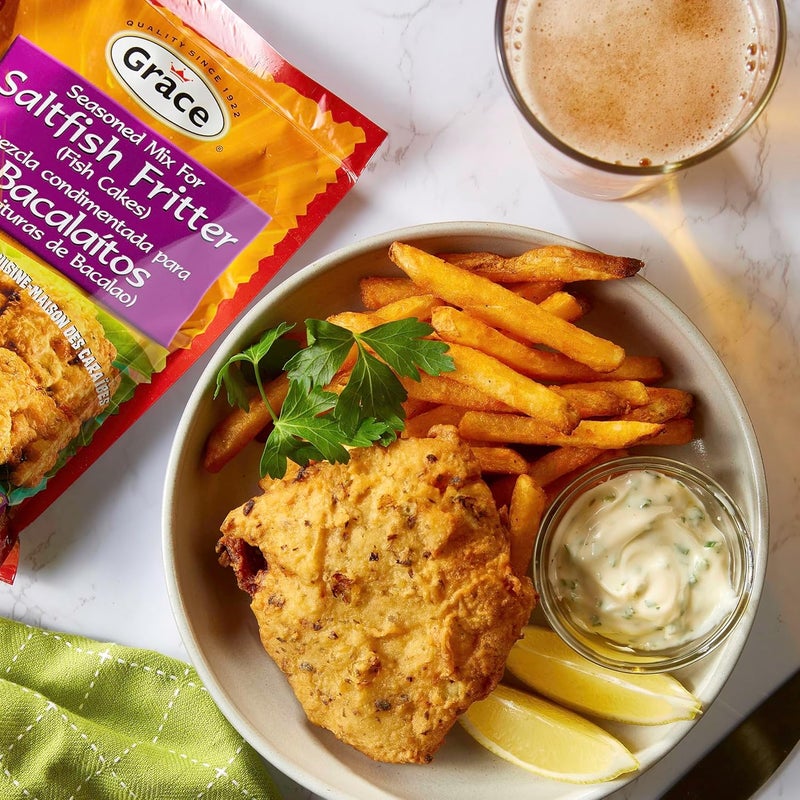 Grace Salt Fish Fritter Mix 9.5oz - 2 Pack - Jamaican Fish Fry Seasoning Mix for Salted Cod Fish - Bacalaitos Codfish Breading - Fish Fry Batter for Fish Cakes - Makes 80 Fritters - Image 3