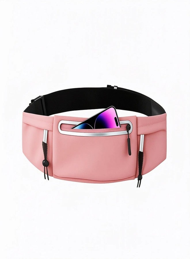 JUCURRI Running Belt Fanny Pack:3 Pocket Waist Bag for Men Women Workout Exercise Fitness Phone Holder Fits All Phones - Runner Marathon Jogging Race Belt with Bib Clip (Pink) - Image 1