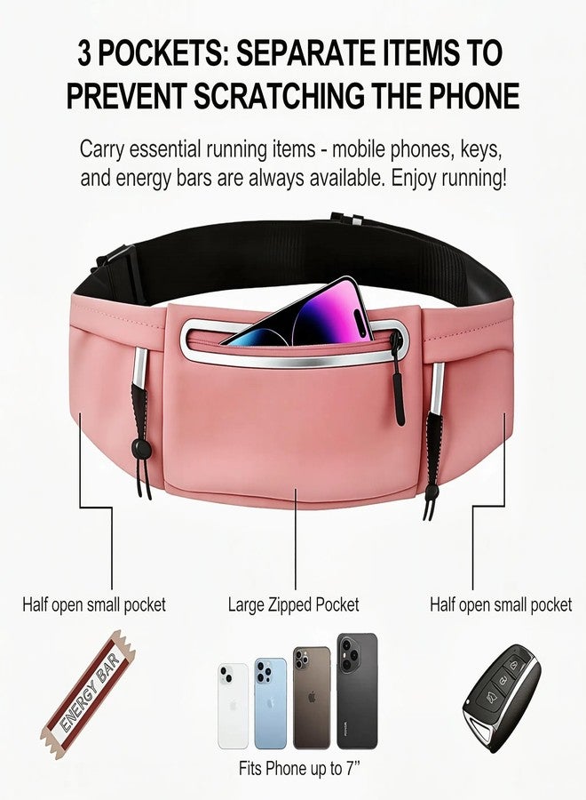 JUCURRI Running Belt Fanny Pack:3 Pocket Waist Bag for Men Women Workout Exercise Fitness Phone Holder Fits All Phones - Runner Marathon Jogging Race Belt with Bib Clip (Pink) - Image 2
