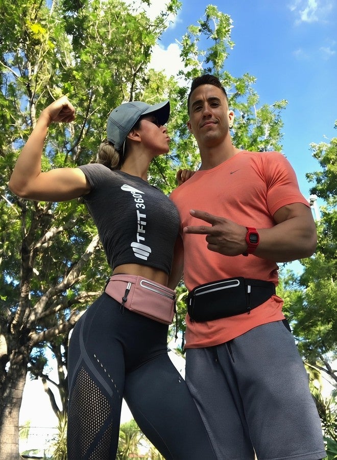 JUCURRI Running Belt Fanny Pack:3 Pocket Waist Bag for Men Women Workout Exercise Fitness Phone Holder Fits All Phones - Runner Marathon Jogging Race Belt with Bib Clip (Pink) - Image 3