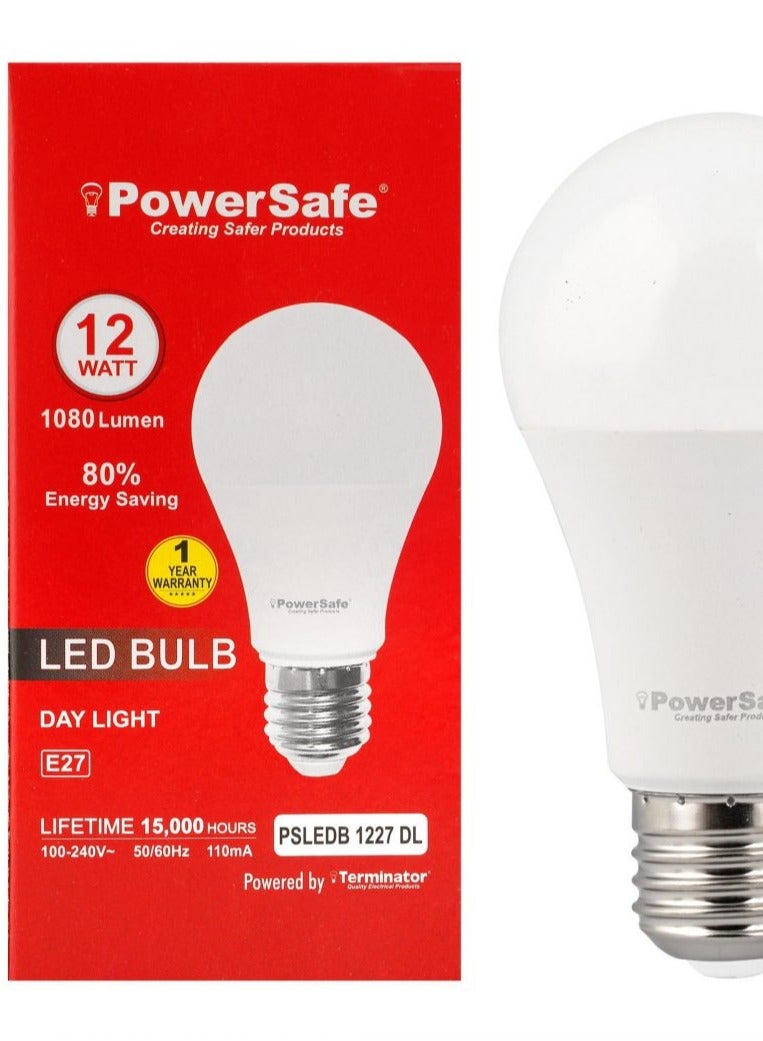 Terminator PowerSafe LED Bulb 12W Daylight E27, 1080 Lumen, 6500K, 85% Energy Saving, 15,000 Hours Lifespan, with Surge Protection, ESMA Approved