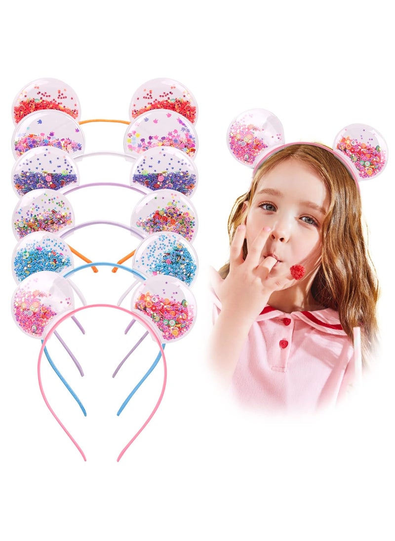 Fishdown - Fishdown 6Pcs Bear Ear Headbands for Kids Girls Baby Girl Sequin Hairbows Headband with Glitter Party Decoration Hair Hoop - Image 1