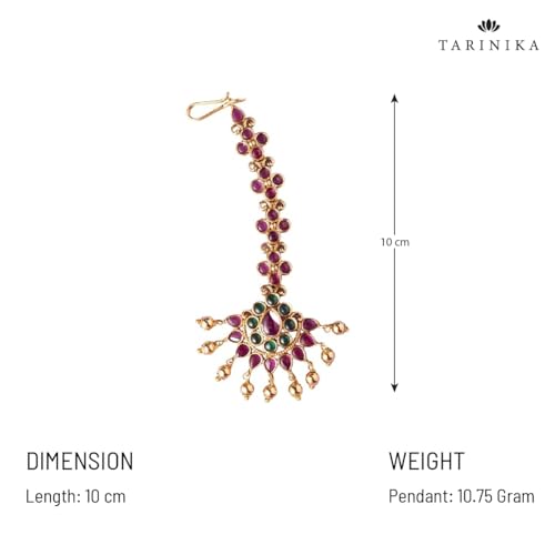 TARINIKA Antique Maang Tikka(Nethi chutti) for Women, Gold Plated Brass & CZ Stones Head Jewelry, Traditional Wedding Mang tikka Festive & Bridal Accessory (Floral Bloom Antique) - Image 4