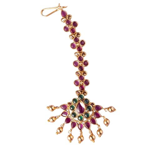 TARINIKA Antique Maang Tikka(Nethi chutti) for Women, Gold Plated Brass & CZ Stones Head Jewelry, Traditional Wedding Mang tikka Festive & Bridal Accessory (Floral Bloom Antique) - Image 1