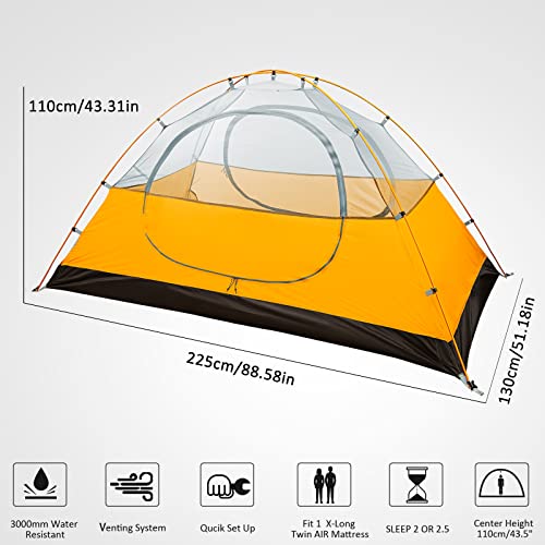 Bessport Camping Tent 2 Person Tent Waterproof Two Doors Backpacking Tent Easy Setup Lightweight for Outdoor, Hiking Mountaineering Travel - Image 2