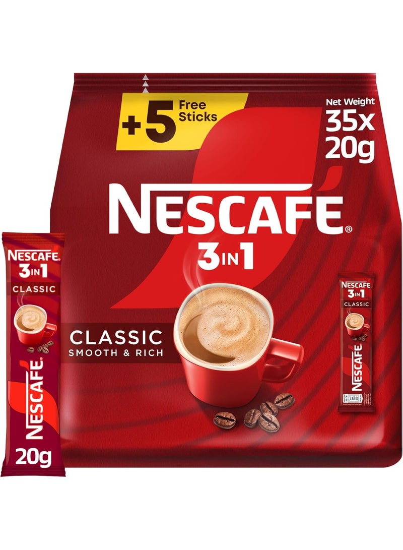 Nescafe 3 In 1 Classic Coffee 35 Sachets 700grams Pack of 35 - Image 1