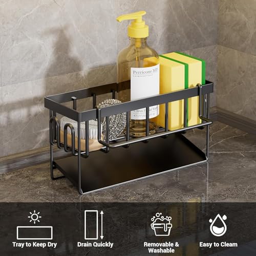 PEGACORN Sink Caddy Sponge Holder With Hook for Rag and Self Drain Tray, Rustproof Kitchen Organizer, Soap Dispenser Storage Accessories (Without Napkin Holder) - Image 5