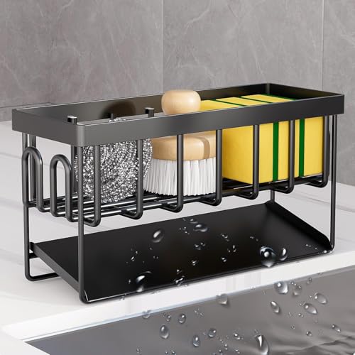 PEGACORN Sink Caddy Sponge Holder With Hook for Rag and Self Drain Tray, Rustproof Kitchen Organizer, Soap Dispenser Storage Accessories (Without Napkin Holder) - Image 2