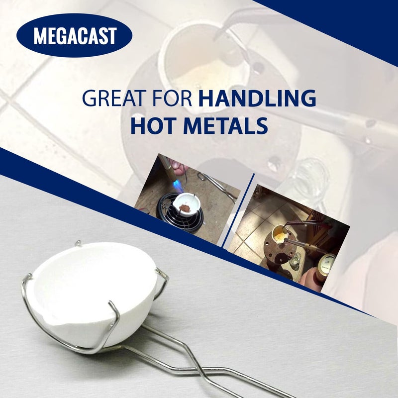 MegaCast Small Melting Ceramic Crucible Dish Cup Set of 2 Melting Gold Silver Copper Whip Tongs Handle 2A - Image 4