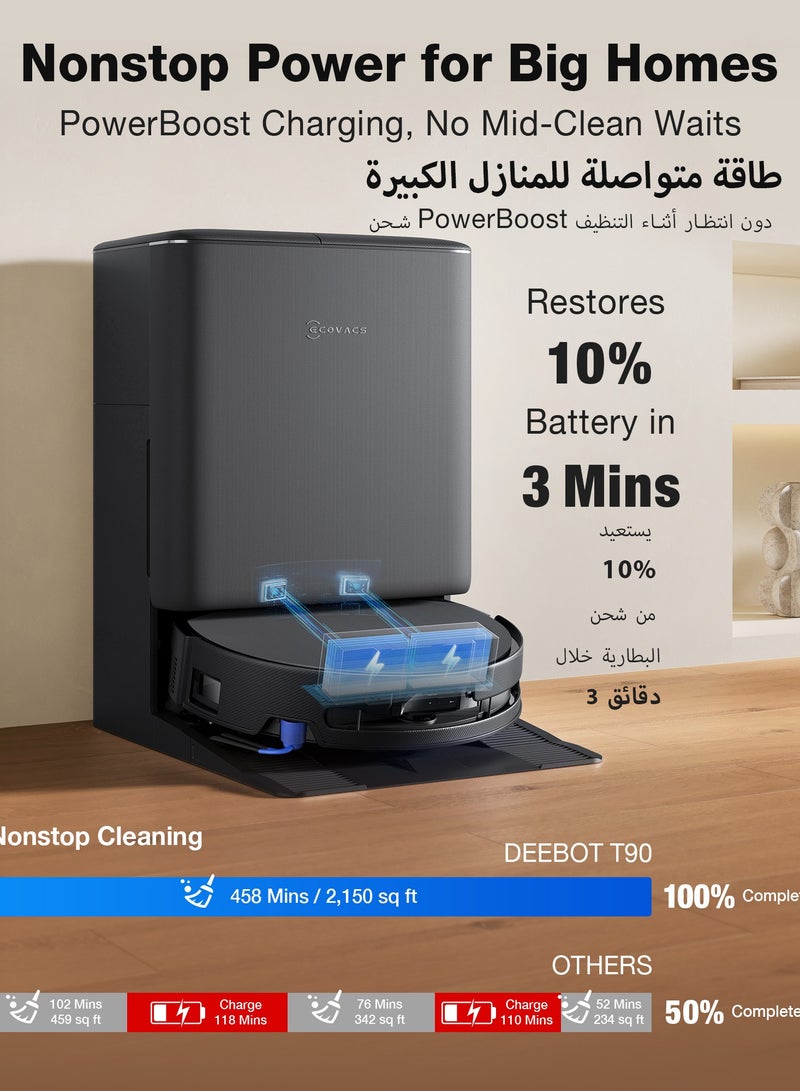 ECOVACS DEEBOT T90 PRO OMNI Robot Vacuum and Mop, 30,000Pa Suction, Instant Self-Cleaning OZMO Roller Mop, TruEdge Deep Edge Cleaning, ZeroTangle, Hot Water Wash & 145°F Air Dry, AI Obstacle Avoidance 4 L 65 W DEEBOT T90 PRO OMNI black - Image 5