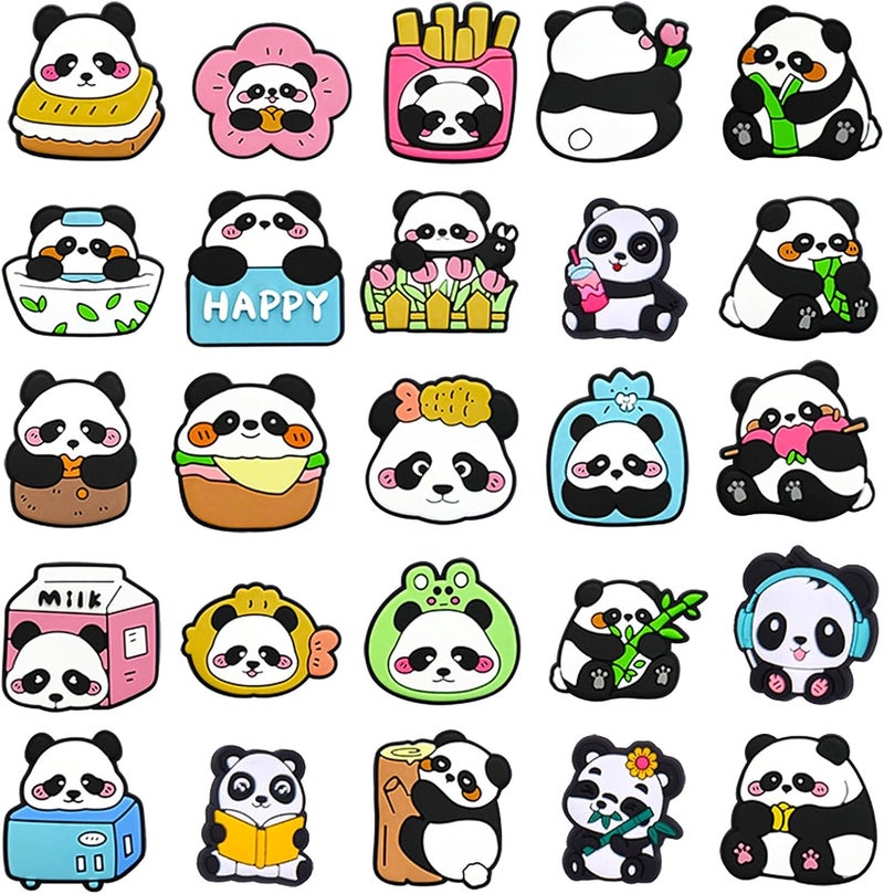 25PCS Kawaii Panda Shoe Charms, Cute Company Shoe Decoration Charms for Sandals Clogs Bracelets, CLOG Charms Accessories Girls Boys Birthday Festival Gift, Silicone, No Gemstone - Image 1