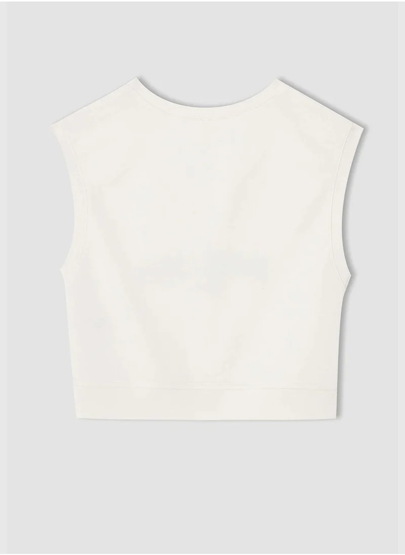DeFacto Printed Sleeveless V-Neck T-Shirt