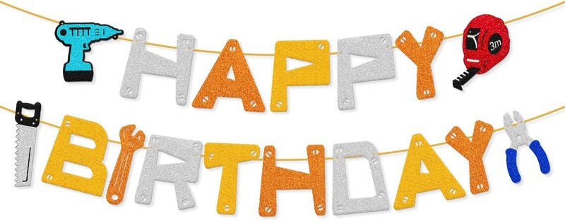MANGO Confetti Tools Birthday Banner  Drill Tape Measure Handsaw Plier Wrench Toolbox Hammer Mechanic Screwdrivers Themed Happy Birthday Party Decorations  Perfect for Kids  Friends Parties - Image 2