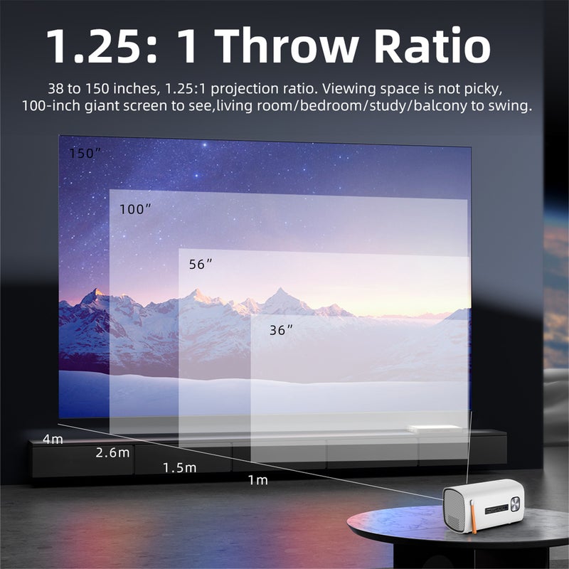 T100 Mini Projector 720P Simultaneous Screen Model 36"-150" Screen Size/1-3m Projection Distance/Motorised Focus/Electronic Keystone Correction/Wired+Wireless+DLNA Simultaneous Screen/Multiple Interfaces - Image 3