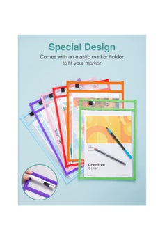 Y&D Dry-Erase Pockets, Clear Reusable Plastic Sleeves Assorted Colors Special Design Waterproof Pocket for Classroom, School, Office, Home Teachers, Students, Home, Offices and More  - Image 3