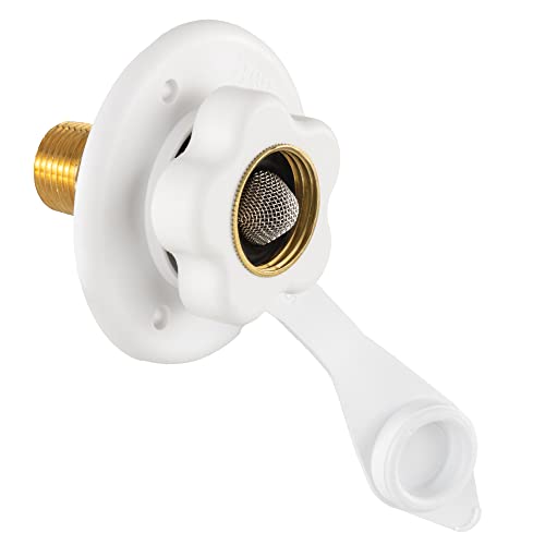 RecPro RV Camper Motorhome Trailer Marine White City Water Fill Inlet Flange Brass with Check Valve (with Hose Elbow) - Image 2