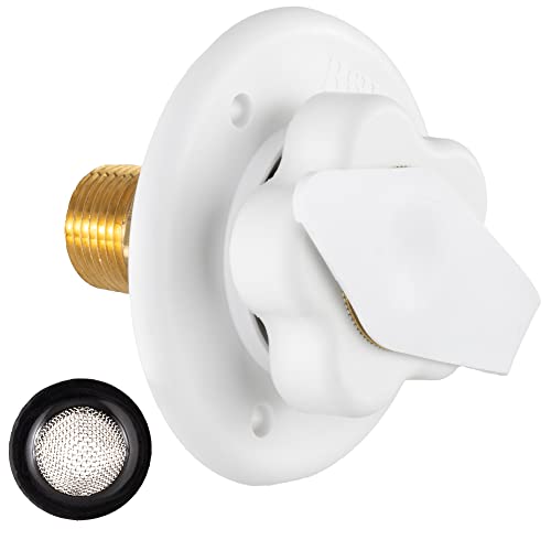 RecPro RV Camper Motorhome Trailer Marine White City Water Fill Inlet Flange Brass with Check Valve (with Hose Elbow) - Image 3