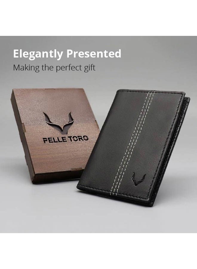 PELLE TORO Minifold Men's Leather Wallet with RFID Blocking Slim Contactless Handmade Minimalist in Gift Box for Men, Charcoal, One Size, Unique - Image 2