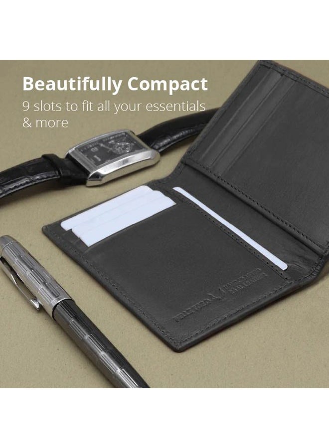PELLE TORO Minifold Men's Leather Wallet with RFID Blocking Slim Contactless Handmade Minimalist in Gift Box for Men, Charcoal, One Size, Unique - Image 4