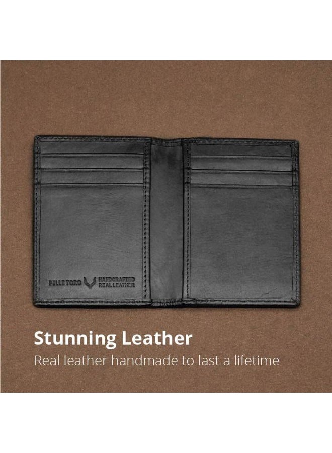 PELLE TORO Minifold Men's Leather Wallet with RFID Blocking Slim Contactless Handmade Minimalist in Gift Box for Men, Charcoal, One Size, Unique - Image 3