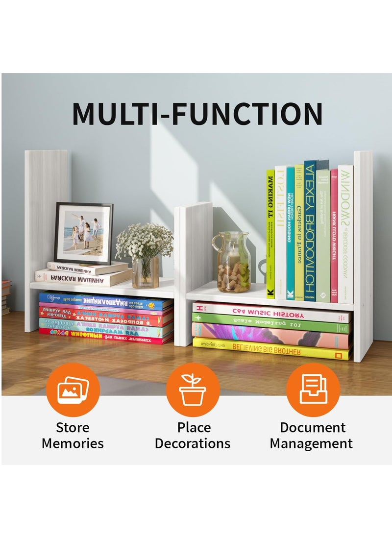 Hihonor - Wood Adjustable Small Desktop Bookshelf, Expandable Desktop Storage Organizer, Desktop Organizer Office Storage Rack, Display Shelf Rack, Office Supplies Desk Organizer(Pink) - Image 1