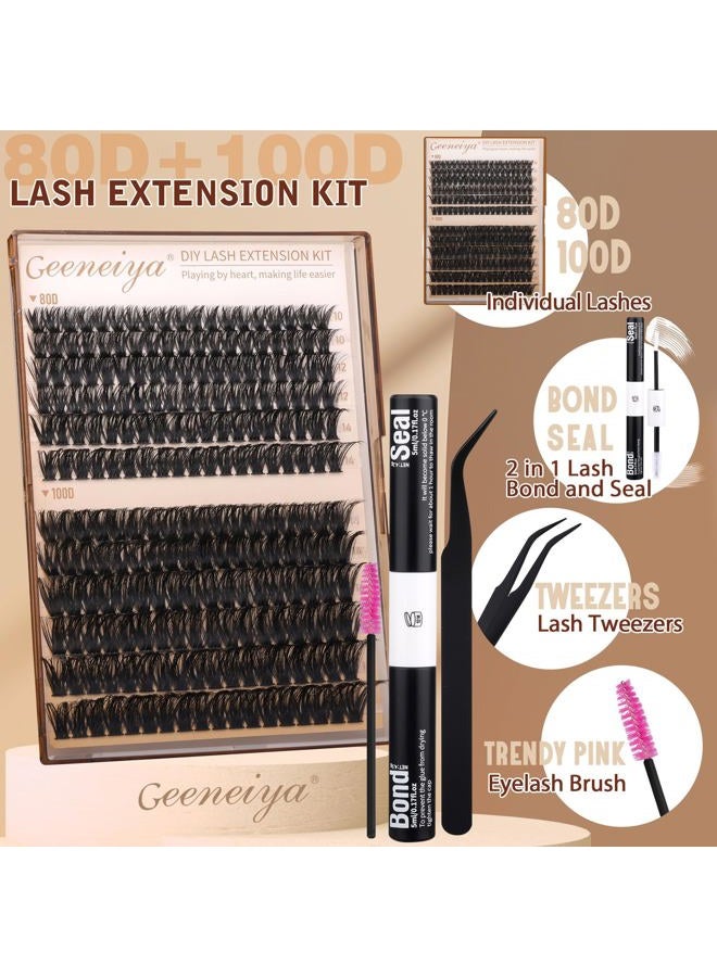 Geeneiya Volume Lash Clusters Kit DIY Lash Extension Kit D Curl Eyelash Extensions with White Lash Bond and Seal Waterproof Tweezers, 10-18MM Cluster Lashes with White Lash Glue - Image 2