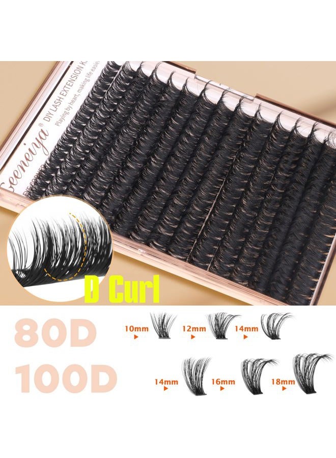 Geeneiya Volume Lash Clusters Kit DIY Lash Extension Kit D Curl Eyelash Extensions with White Lash Bond and Seal Waterproof Tweezers, 10-18MM Cluster Lashes with White Lash Glue - Image 4